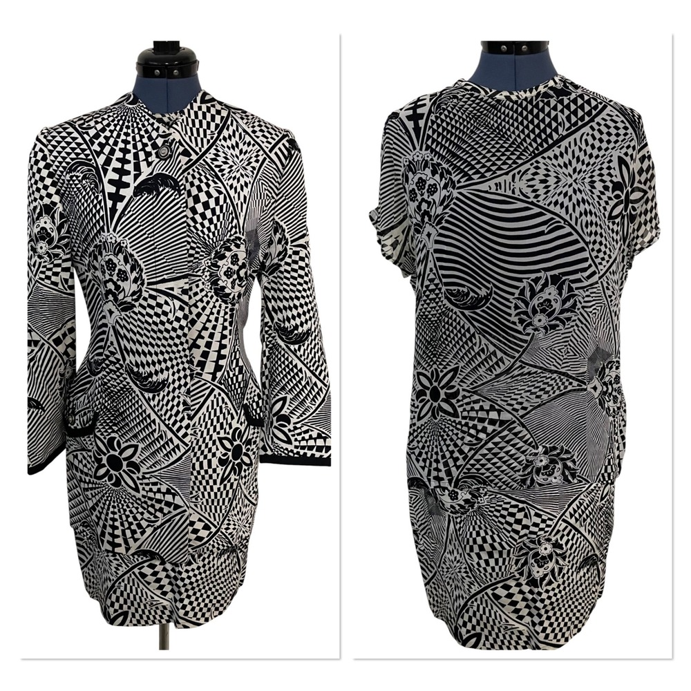 Vtg‎ Versus Gianni Versace Womens 3 Pc Set Blazer Top Skirt Op Art 90s 30/32